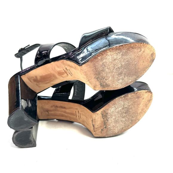 Stuart Weitzman Black Patent Leather Platform Sandal Heels Size 11 - Picture 9 of 10